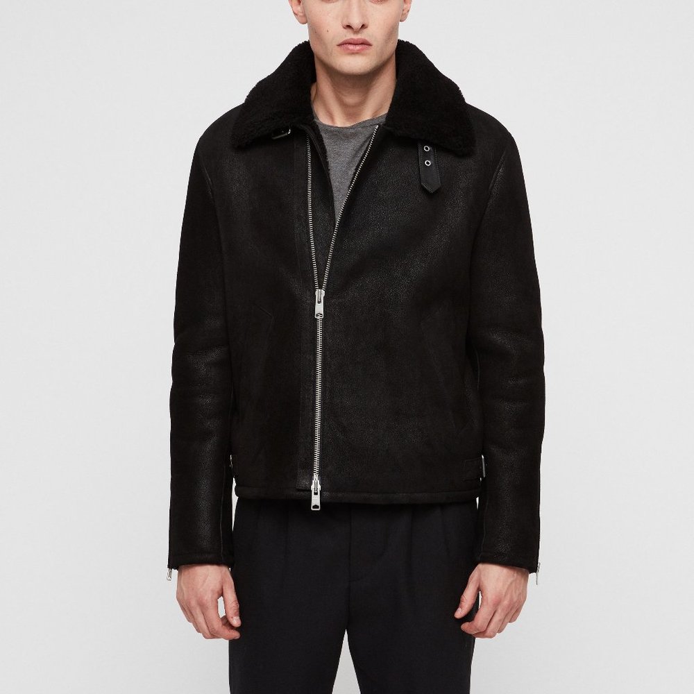 AllSaints Dekley Leather Shearling Jacket (medium)